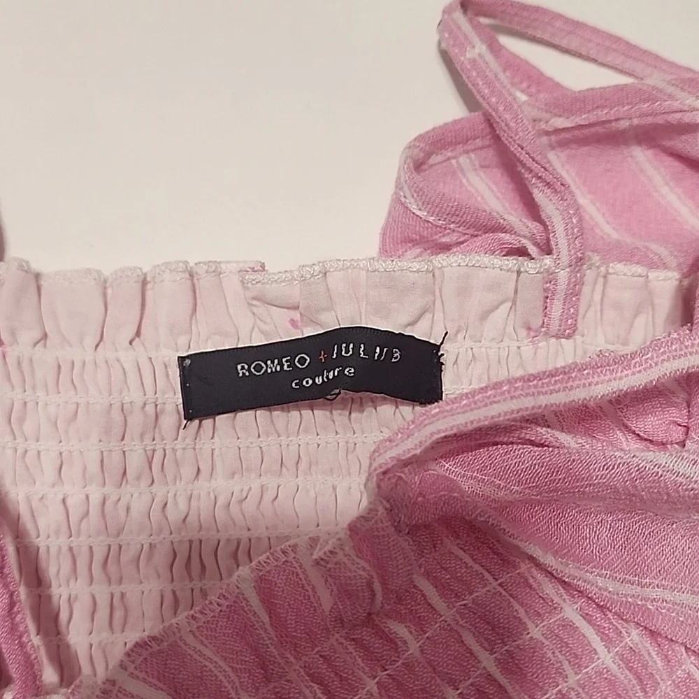 Romeo & Juliet Couture Pink & White Tiered Smocked Dress Sz M - Picture 4 of 5